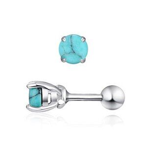 Turquoise Stud Earrings 925 Sterling Silver Screwback Round 4mm